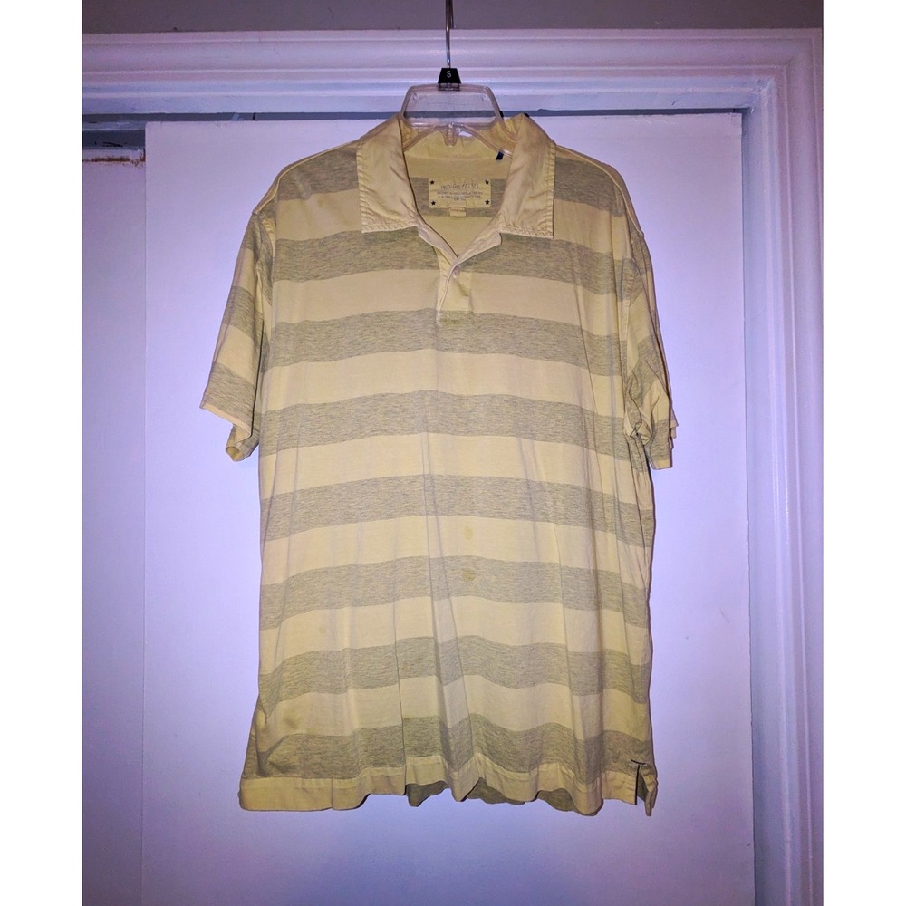 Indigo Palms Men's XL Regular Striped Short Sleeve Polo Shirt, Yellow/Gray